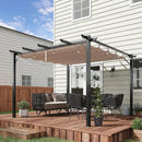 Gazebos, Yara 10' x 10' Outdoor Aluminum Frame Pergola with Retractable Canopy - Brown - Seasonal Overstock