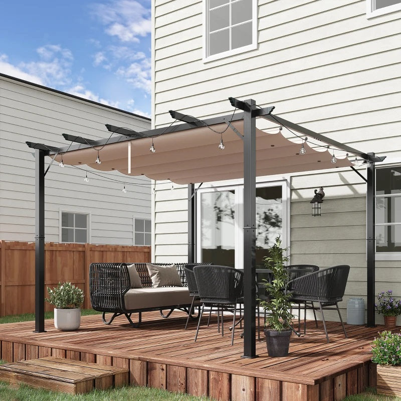 Yara 10' x 10' Outdoor Aluminum Frame Pergola with Retractable Canopy - Brown