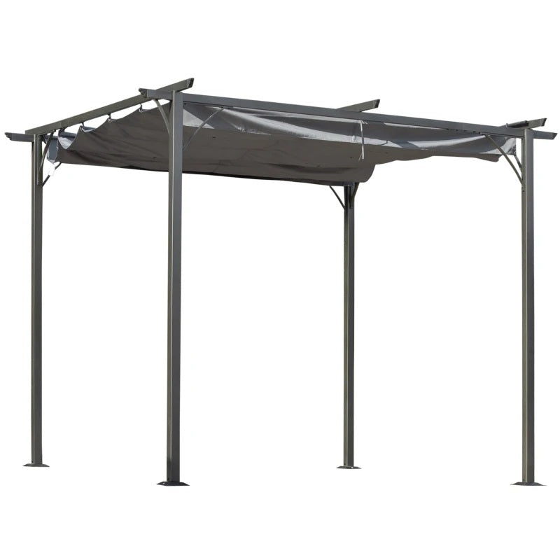 Yuri 10' x 10' Outdoor Pergola with Sliding Retractable Sun Canopy - Grey