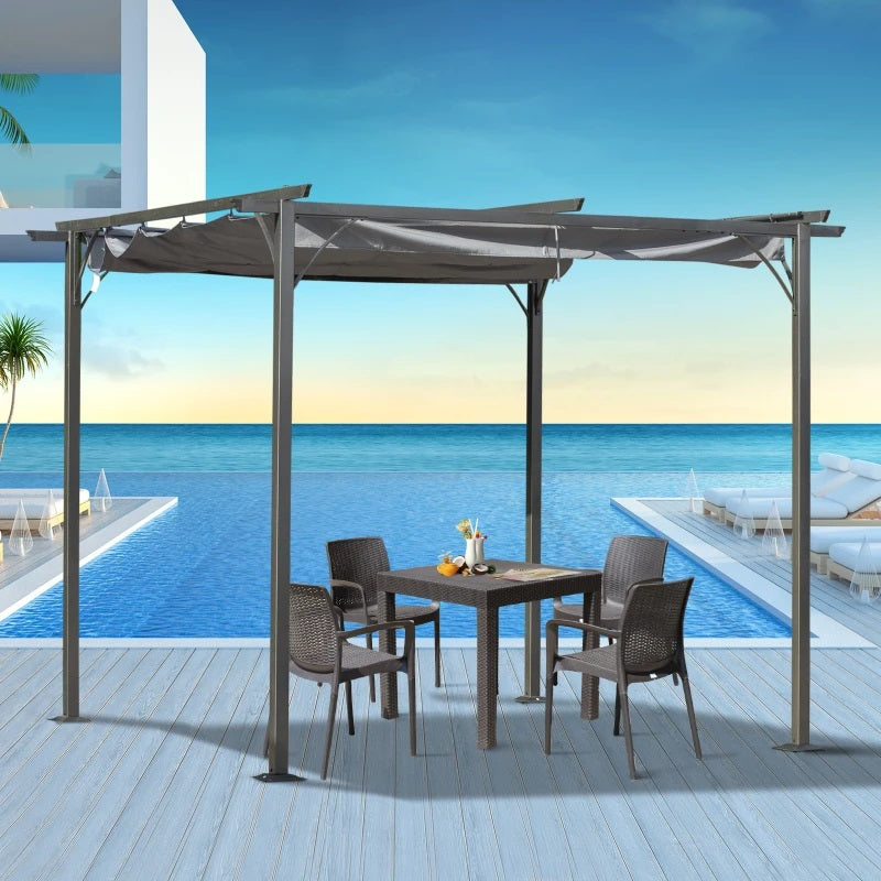 Yuri 10' x 10' Outdoor Pergola with Sliding Retractable Sun Canopy - Grey