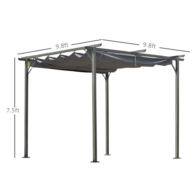 Yuri 10' x 10' Outdoor Pergola with Sliding Retractable Sun Canopy - Grey