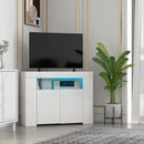 TV Stand, Zahra White 40" Corner TV Stand with LED Lighting - Seasonal Overstock