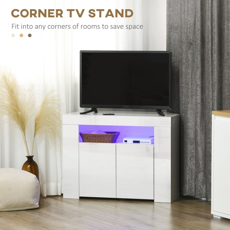 Zahra White 40" Corner TV Stand with LED Lighting - Seasonal Overstock