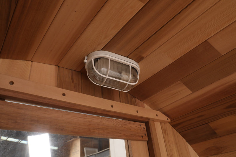 Blisspod, Prague, Canadian Red Cedar Outdoor Steam Barrel Sauna, 2-4 / 4-6 persons with Full Glass Back & 2 front Porch seats