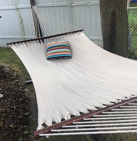 Deluxe Polyester Rope Hammock with Wicker Stand
