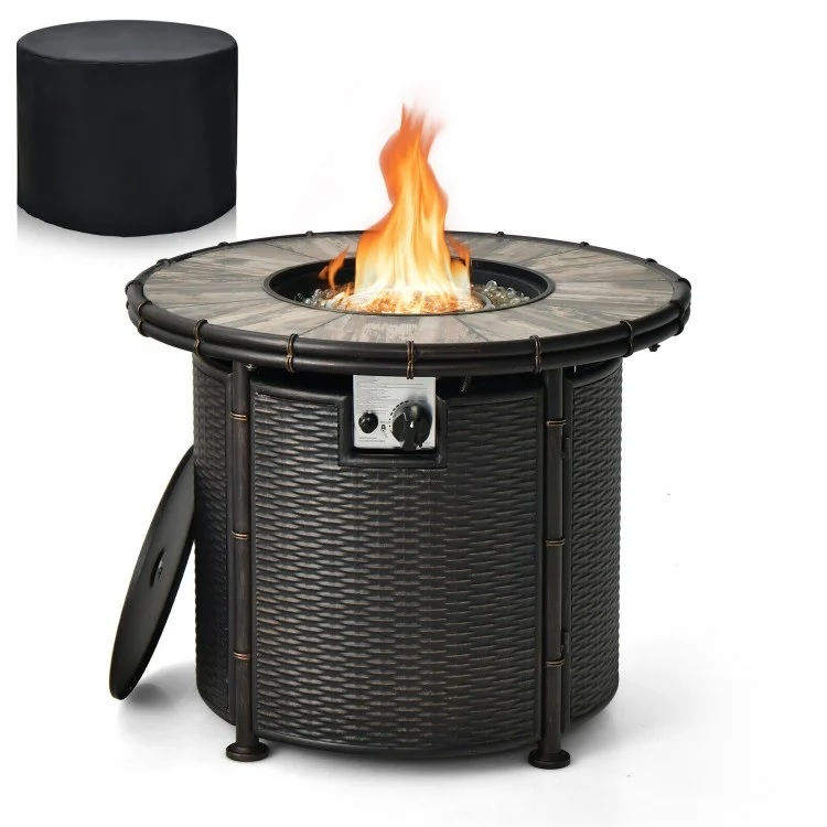Conley 32" Round 30,000 BTU Fire Table with Cover - Brown - Seasonal Overstock