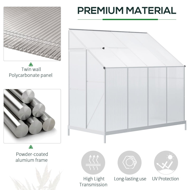 Lean-To Aluminum Frame Walk-In Greenhouse 8' x 4' x 7' - Silver