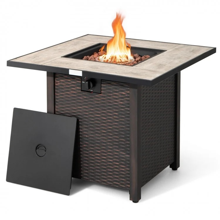 Surya 30" 50,000 BTU Fire Table with Ceramic Table Top - Black - Seasonal Overstock