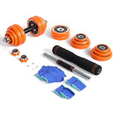 FED 3-in-1 Adjustable Cast Iron Dumbbell Set with Barbell Connector 30kg / 66lbs Orange - Seasonal Overstock