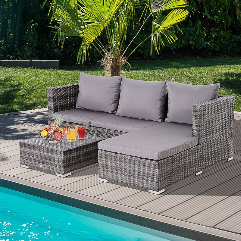 Lana 3pc Outdoor Rattan Sofa Sectional and Table - Grey - Seasonal Overstock