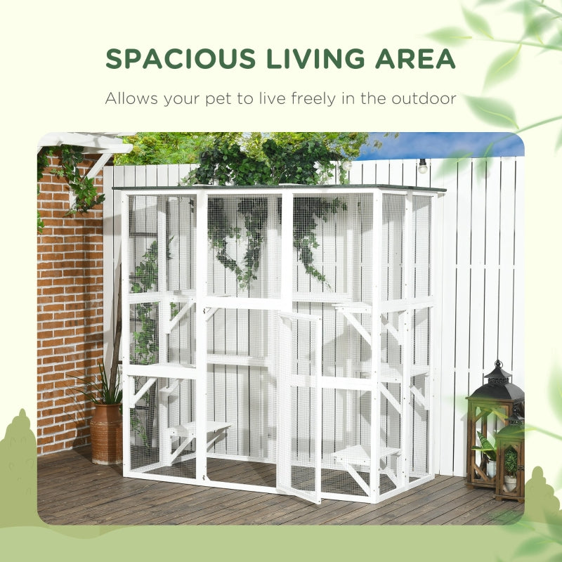 Large Outdoor Catio Cat Enclosure and Balance Platforms in White - Seasonal Overstock
