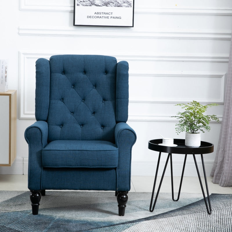 Louis Button Tufted Winged Back Upholstered Blue Arm Chair - Seasonal Overstock