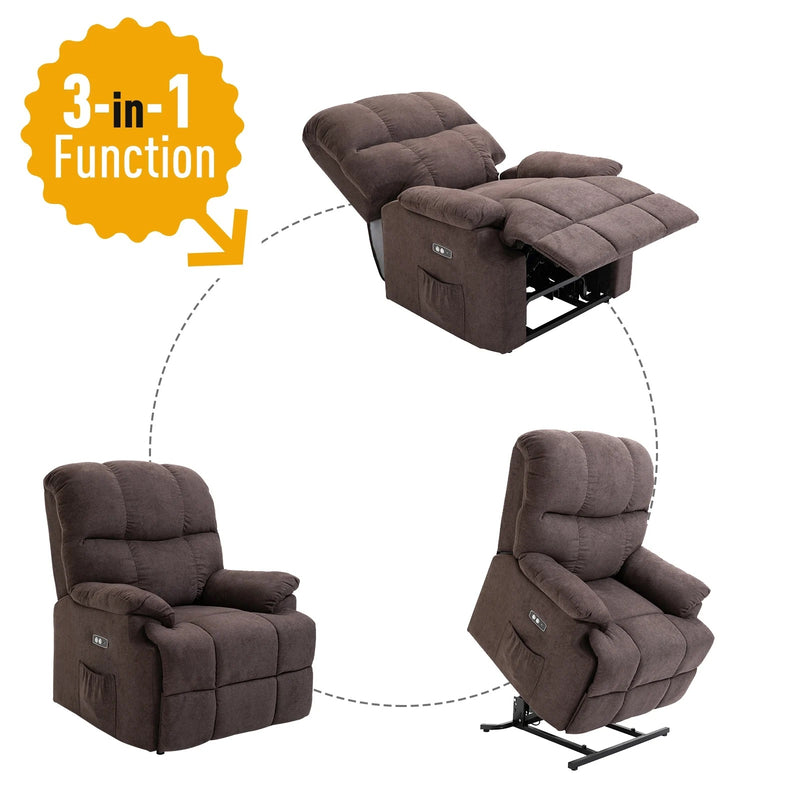 Plush Reclining Lift-Assist Chair in Brown - Seasonal Overstock