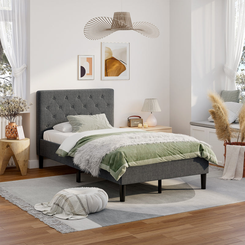 Tomi Twin Size Upholstered Platform Bed - Seasonal Overstock