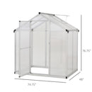 Greenhouses, 4' x 6.2' Walk-In Aluminum Frame Greenhouse with Polycarbonate Panels, Swing Door - Silver - Seasonal Overstock