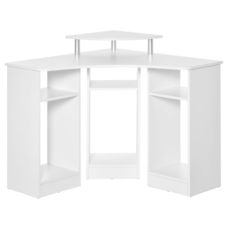 Bennie White Corner Desk With Monitor Stand and Shelves - Seasonal Overstock