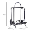 Classic Black Basket and Handle Firewood Rack Log Holder with 4pc Tool Kit - Seasonal Overstock