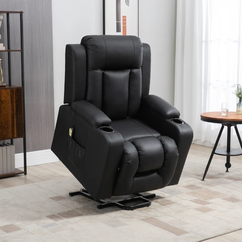 Darian Black Faux Leather Powered Lift Chair Recliner - Seasonal Overstock