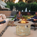 Paras 36" Round Grey Faux Stone LP Fire Table with Lava Rocks and Cover - 50,000 BTU - Seasonal Overstock