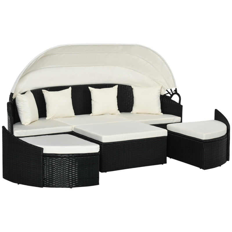 Serena 4pc Outdoor Rattan Sofa Bed / Patio Conversation Set - Cream White - Seasonal Overstock