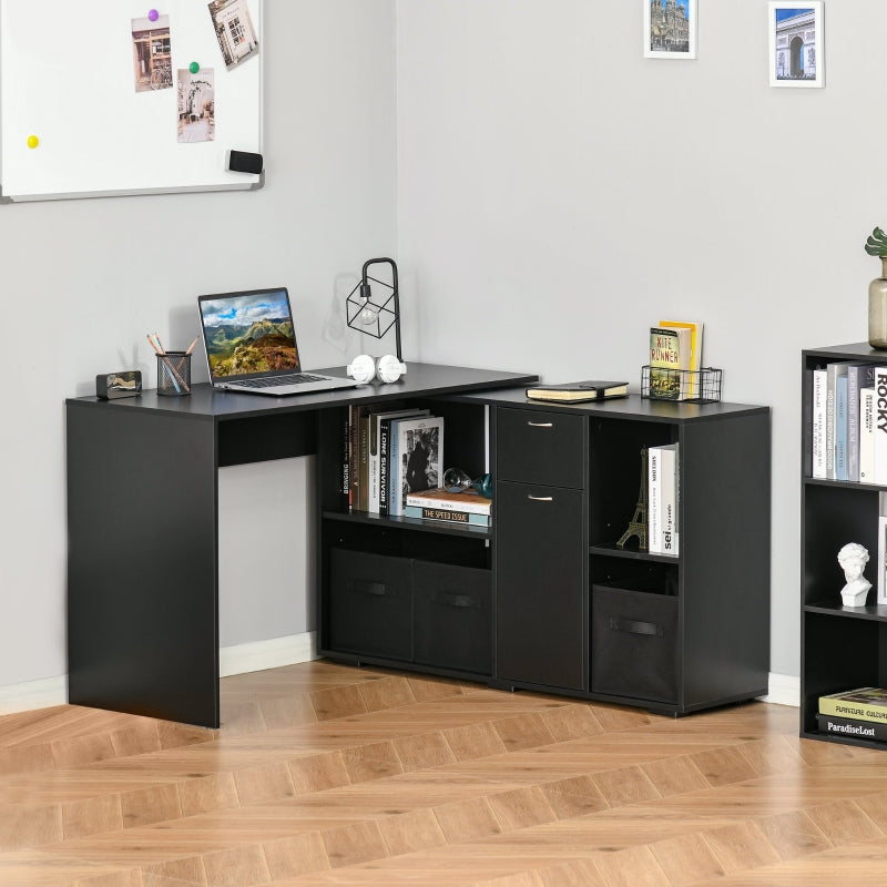 Simon Convertible L-Shaped Desk with Cabinet and Storage - Black - Seasonal Overstock