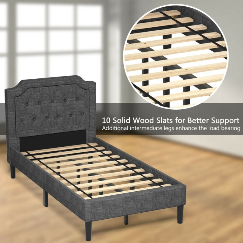 Tula Twin Size Grey Upholstered Platform Bed - Seasonal Overstock
