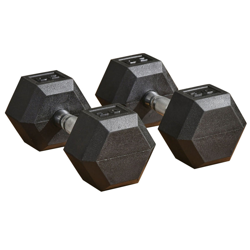 Set of Two 30lb Rubberized Hexagon Dumbbell Weights (60 lbs Total) - Seasonal Overstock
