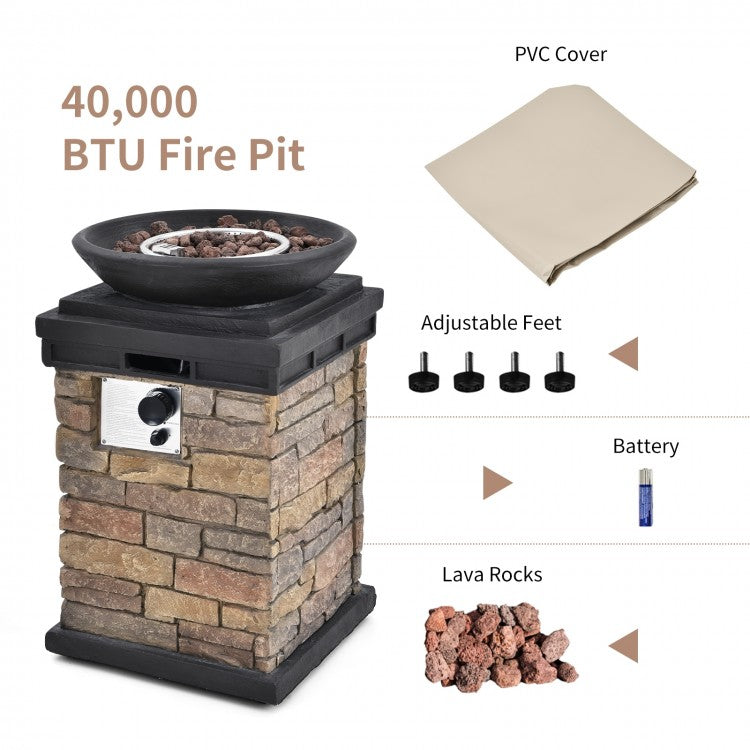 Admani 40,000 BTU Outdoor Propane Fire Bowl Column with Cover - Brown - Seasonal Overstock