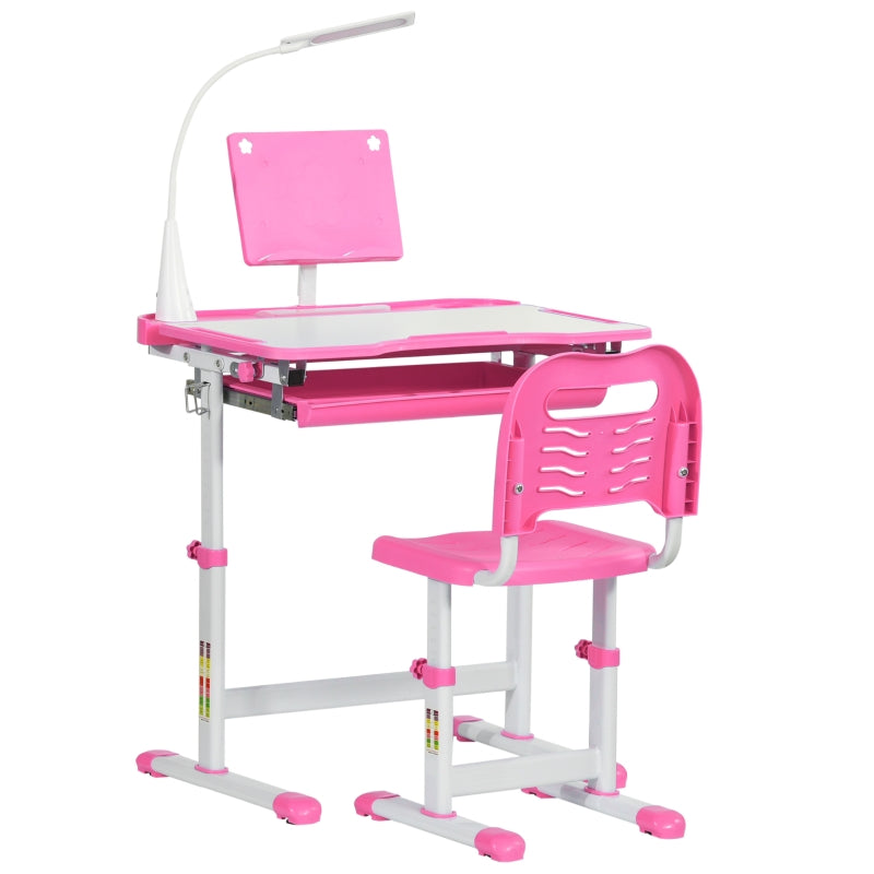 Kids Desk and Chair Set with Adjustable Height & LED Lamp - Pink - Seasonal Overstock
