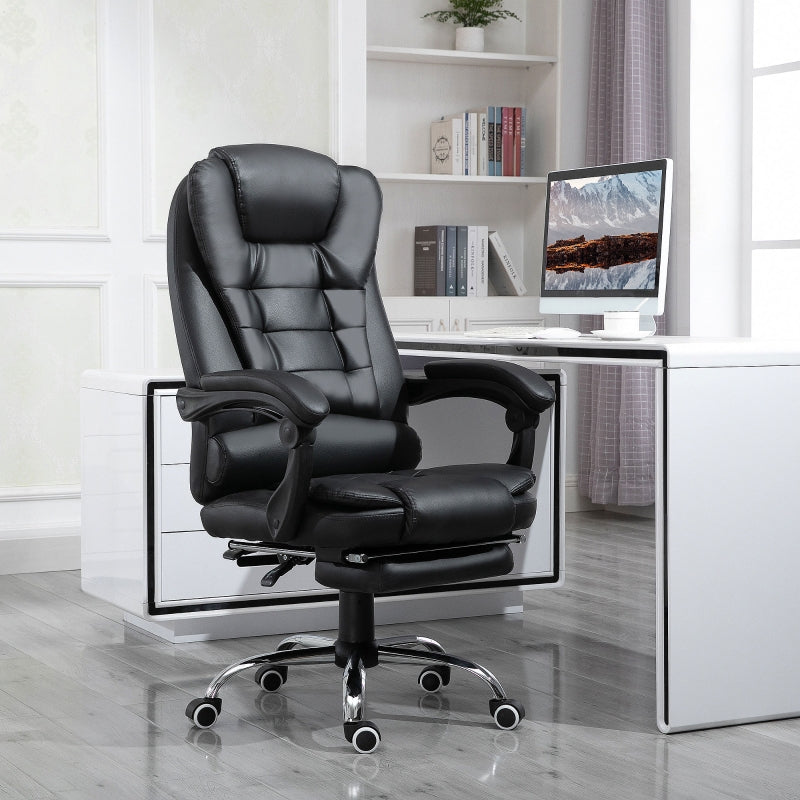 Marlos High Back Faux Leather Executive Chair with Footrest - Black - Seasonal Overstock