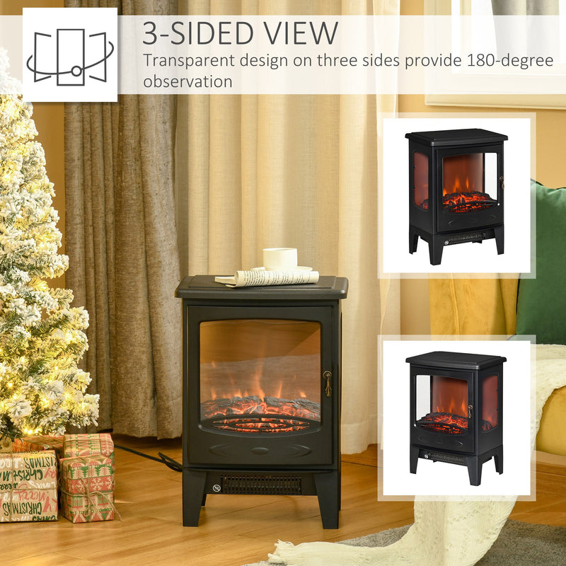 Mini Electric Fireplace with Realistic Flame - Grey Black - Seasonal Overstock