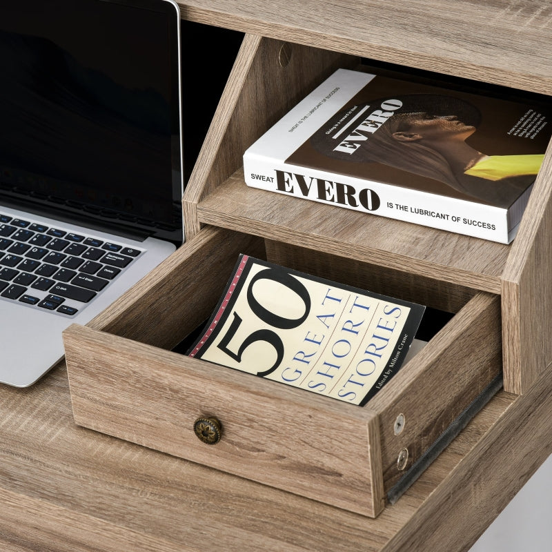 Nathan Laptop Desk with Display Shelves and Drawers - Natural Wood Grain - Seasonal Overstock