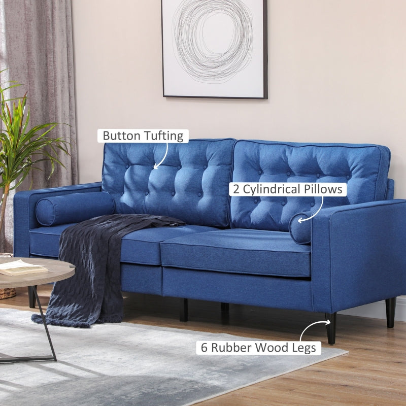 Oliver 80" Blue Button Tufted Mid Century Modern Sofa - Seasonal Overstock