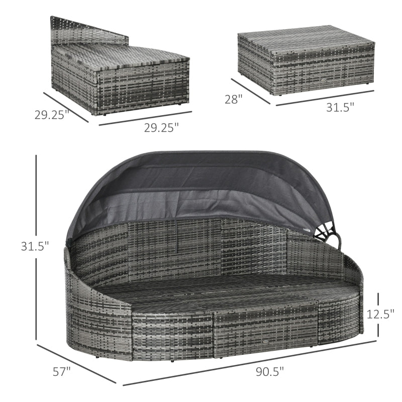 Serena 4pc Outdoor Rattan Sofa Bed / Patio Conversation Set - Grey - Seasonal Overstock