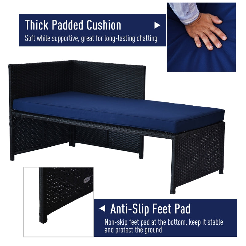 Vina 3pc Outdoor Patio Sofa with RHF Chaise and Table - Dark Blue / Black - Seasonal Overstock