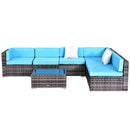 Patio Furniture, Wellington Shores 7pc Outdoor Sectional Sofa - Light Blue / Grey - Seasonal Overstock