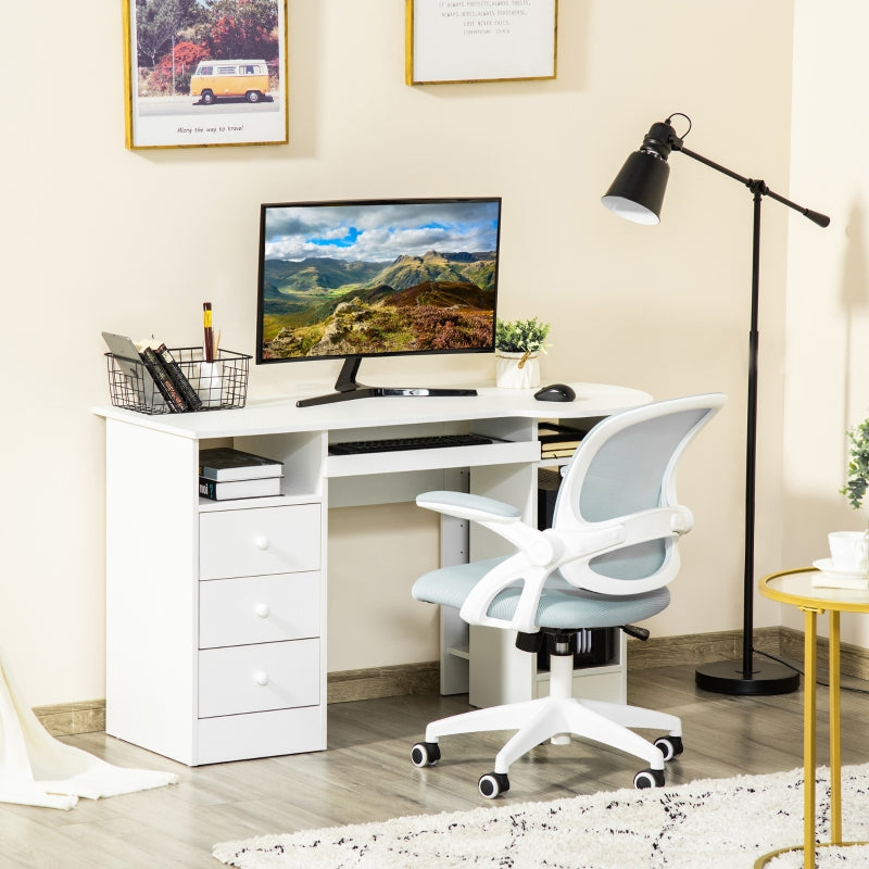 Yuna Computer Desk with Drawers, Shelves & Keyboard Tray - White - Seasonal Overstock