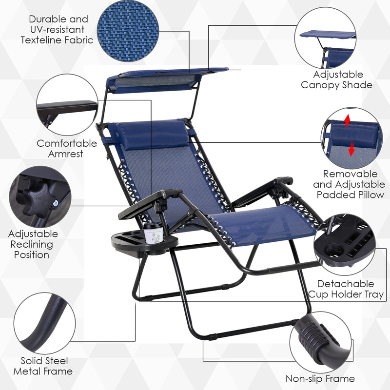 Darius 2pc Zero Gravity Chair Set - Blue - Seasonal Overstock