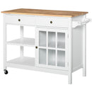 Julyette White Kitchen Island Cart on Rollers - Seasonal Overstock