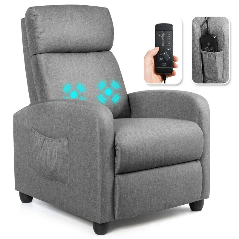 Tyson Grey Reclining Chair with Vibration Massage - Seasonal Overstock