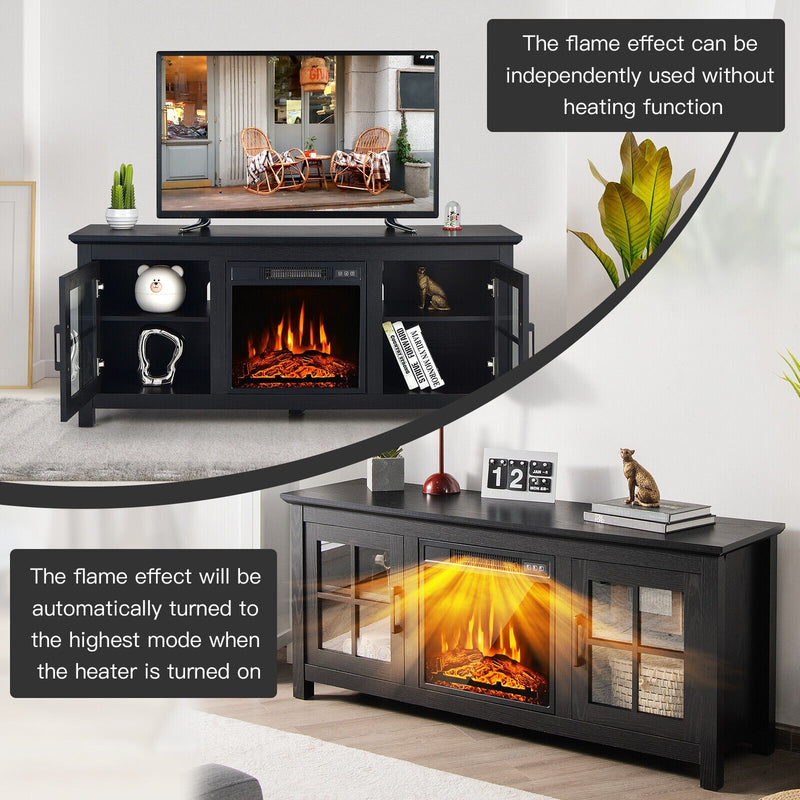 Elio Black 1400W Electric Fireplace TV Stand for TVs up to 65" - Seasonal Overstock