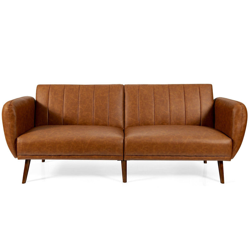 Graeme 81" Faux Leather Convertible Futon Sofa Bed - Brown - Seasonal Overstock