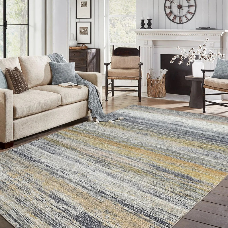 Iva Gold Abstract Washable Area Rug by Sahara Designs - Seasonal Overstock