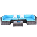 Patio Furniture, Wellington Shores 7pc Outdoor Sectional Sofa - Light Blue / Grey - Seasonal Overstock