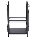 2-Tier Black Firewood Rack Log Holder with 4pc Tool Set - Seasonal Overstock