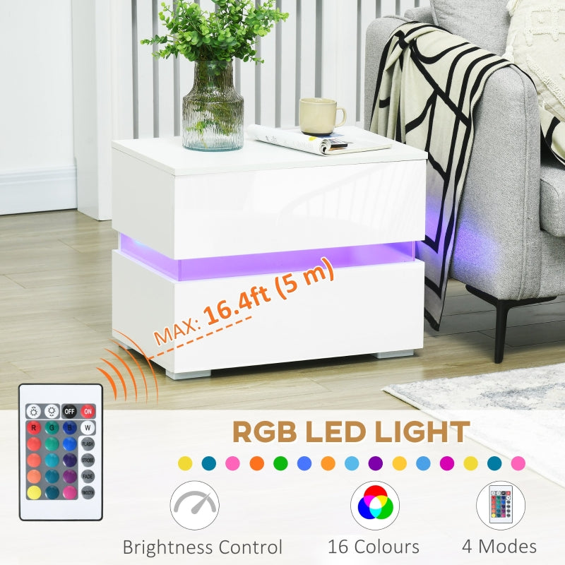 Bentlix High Gloss White 2 Drawer Nightstand with RGB LED Light - Seasonal Overstock