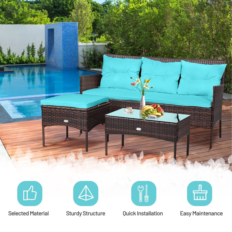 Easton 3pc Outdoor Sofa Sectional with Table - Turquoise - Seasonal Overstock