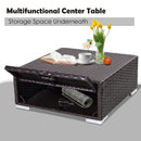 Lana 3pc Outdoor Rattan Sofa Sectional and Table - Blue - Seasonal Overstock