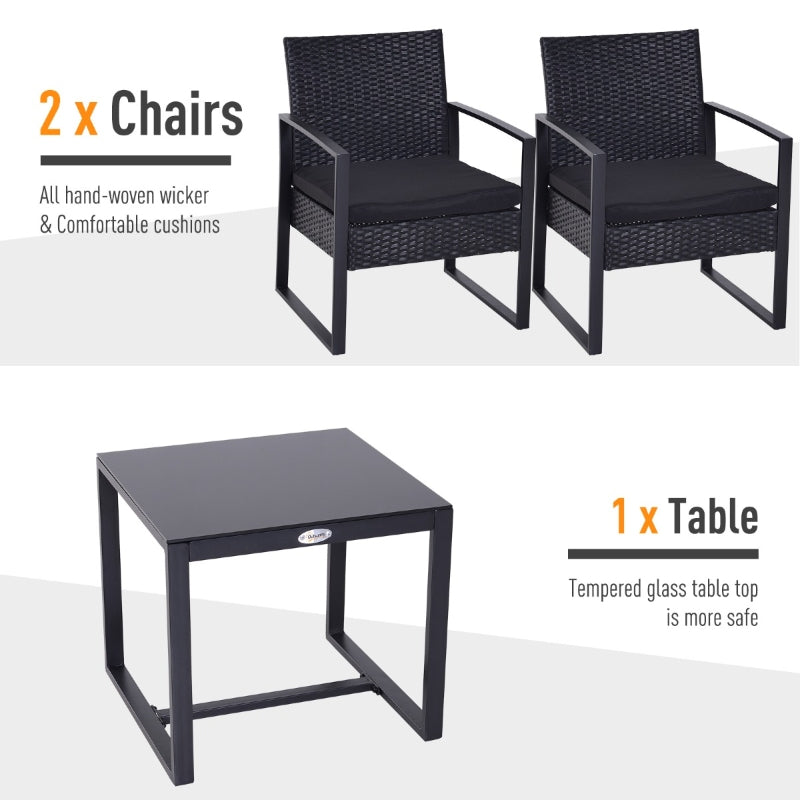 Ricardo 3pc Rattan Wicker Chair and Table Set - Black - Seasonal Overstock