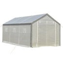 Greenhouse, 20' x 10' Heavy Duty Walk-In Plastic Cover Garden Greenhouse, Peaked Roof, Steel Frame, White - Seasonal Overstock